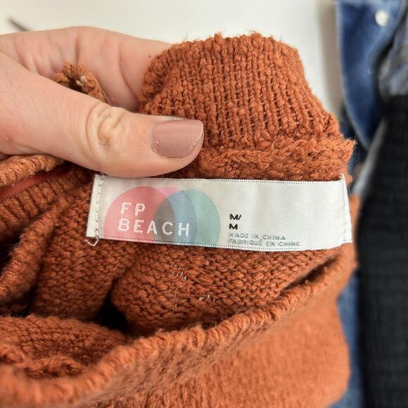 Free People Beach Orange Brown Boho Strapless Knit Rio Sweater Maxi Dress Medium - Picture 8 of 8